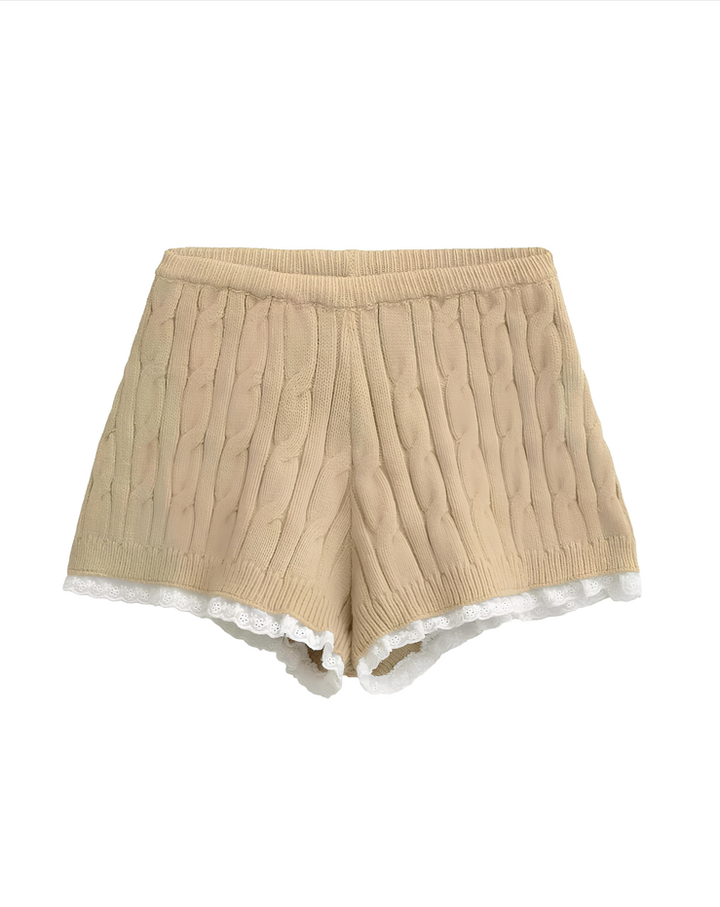 レースヘムふわもこケーブルニットショーツ Mc 624