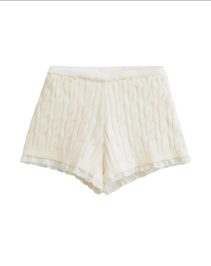 レースヘムふわもこケーブルニットショーツ Mc 624