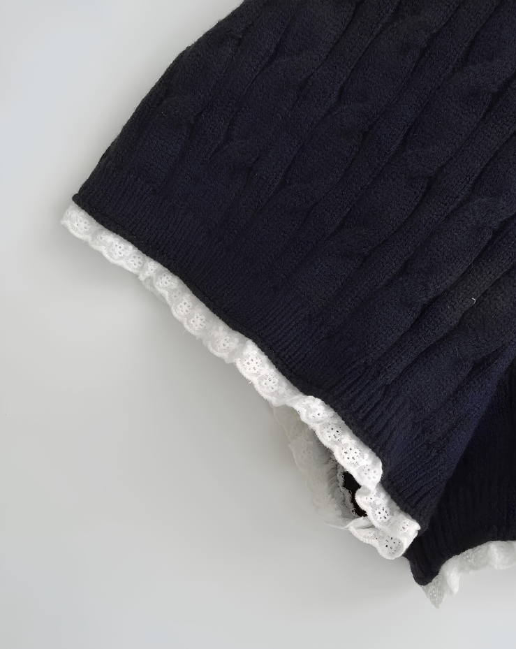 レースヘムふわもこケーブルニットショーツ Mc 624