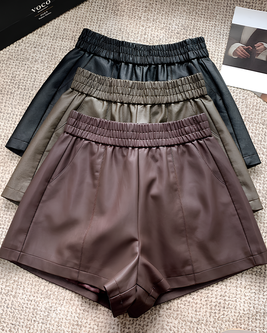 ハイウエストAラインフェイクレザーショートパンツ Mc 625