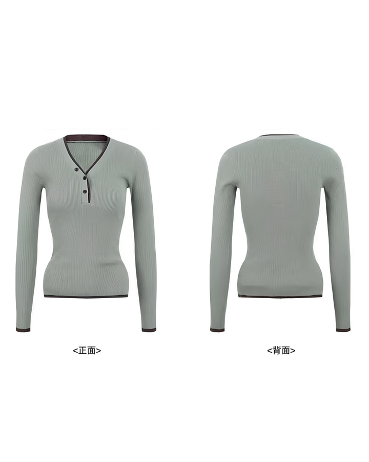 2way配色ヘンリーネックリブニットトップス Mc 643