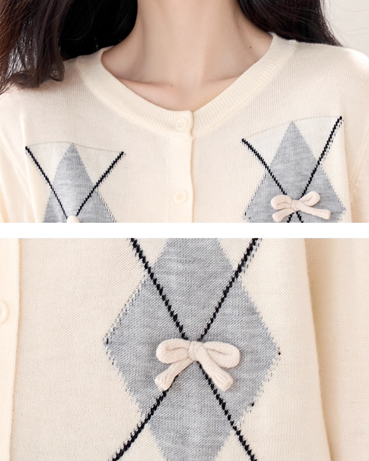 リボンアーガイルニットカーディガン Mc 529