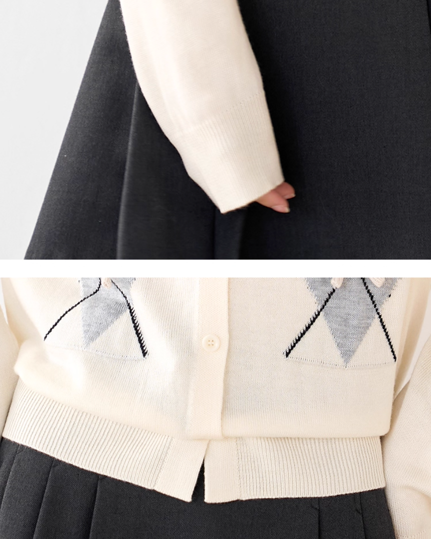 リボンアーガイルニットカーディガン Mc 529