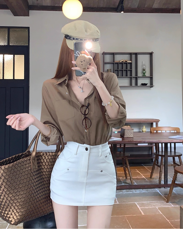 インパン付きハイウエストデニムミニスカート Mc 417