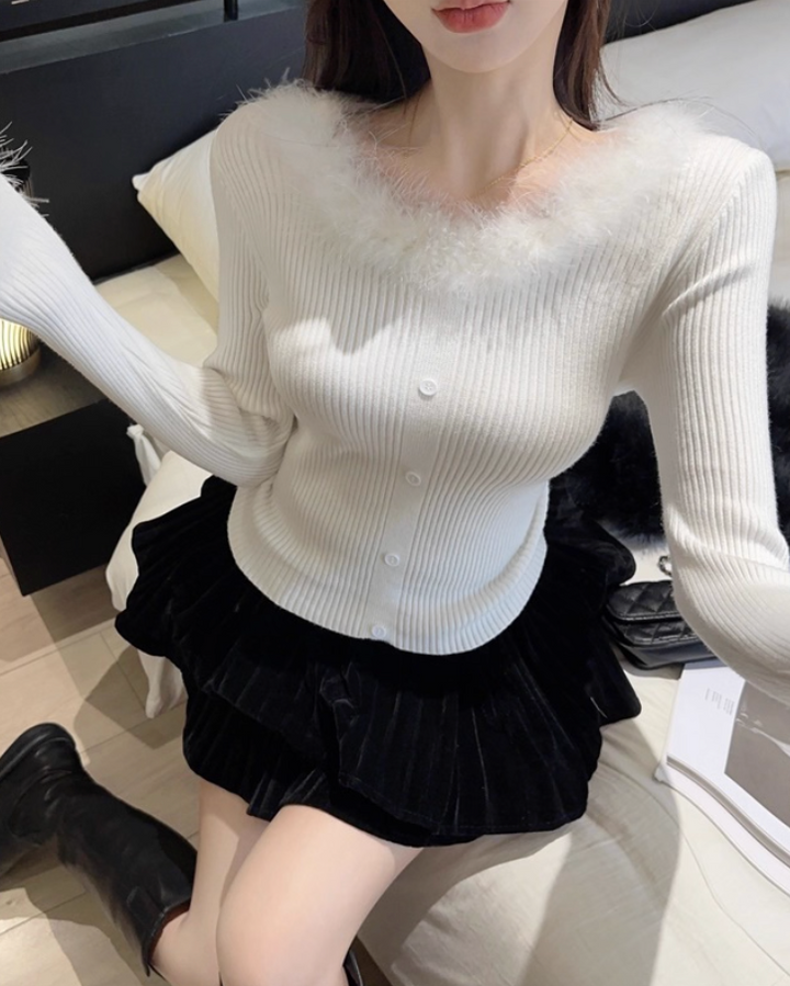 スリムフェザーリブニットトップス Mc 258