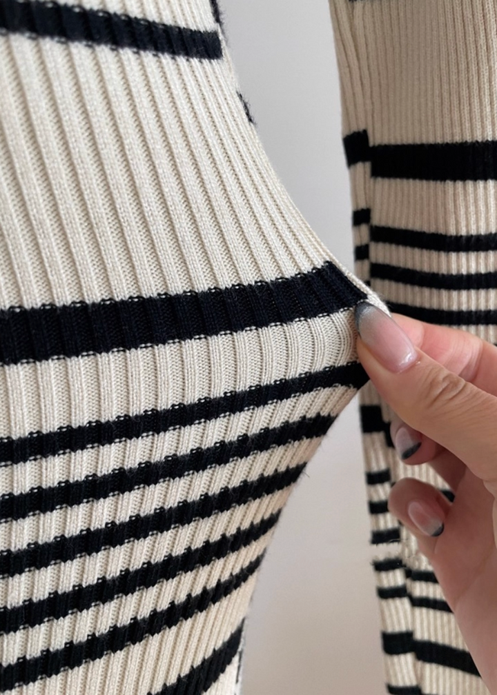 ボーダーカラースクエアリブニットワンピース Mc 310