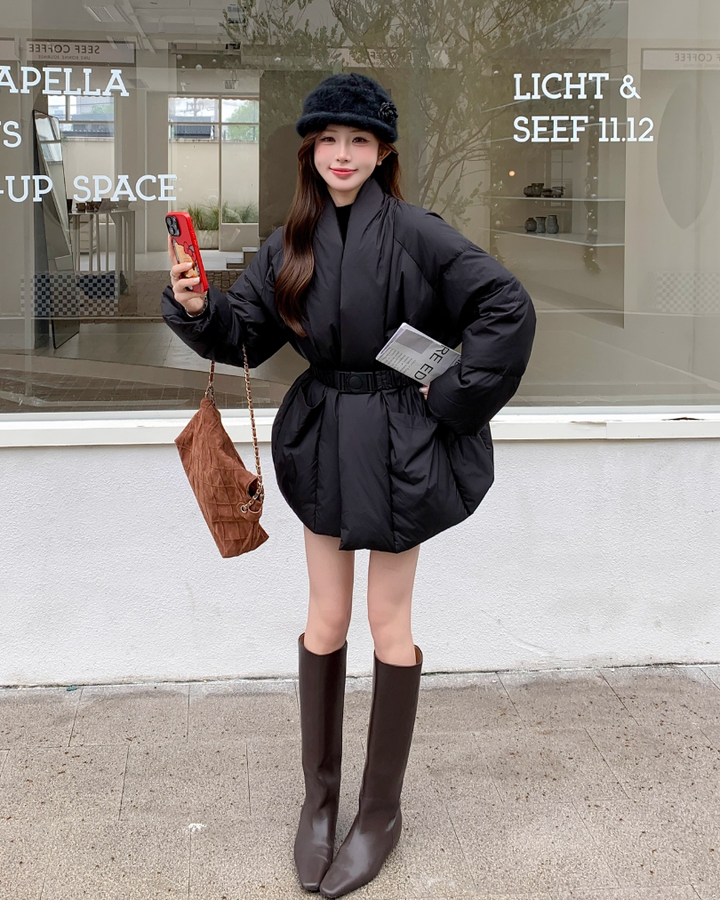 ボリュームべルトウエストデザインダウンジャケット Mc 244