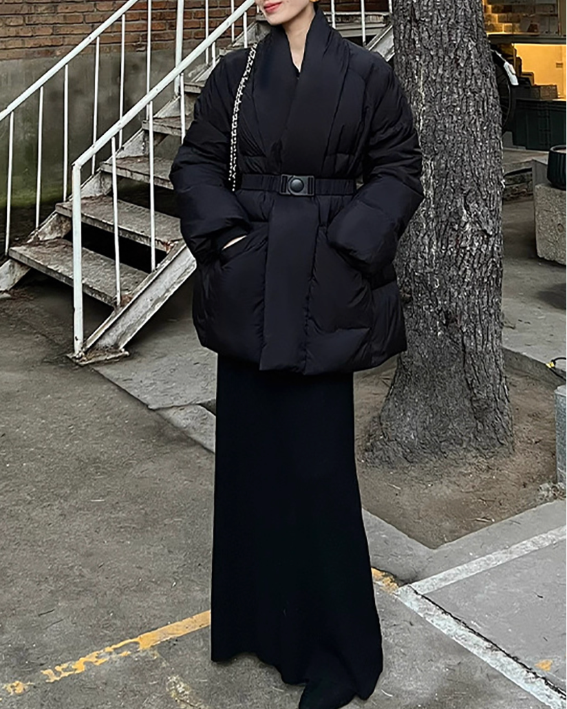 ボリュームべルトウエストデザインダウンジャケット Mc 244