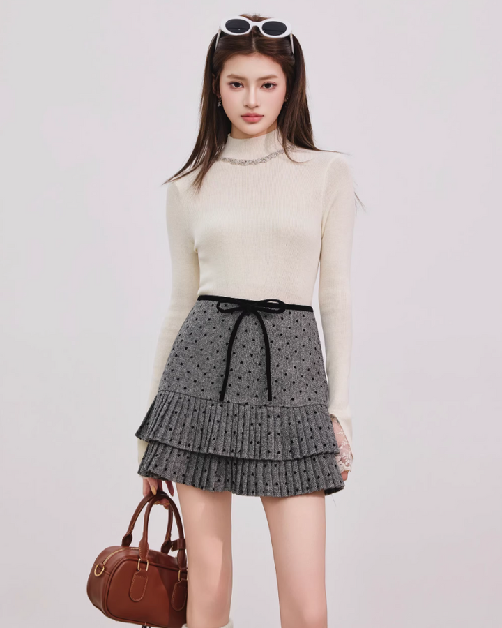 ガーリードットリボンプリーツスカート　Mc 688