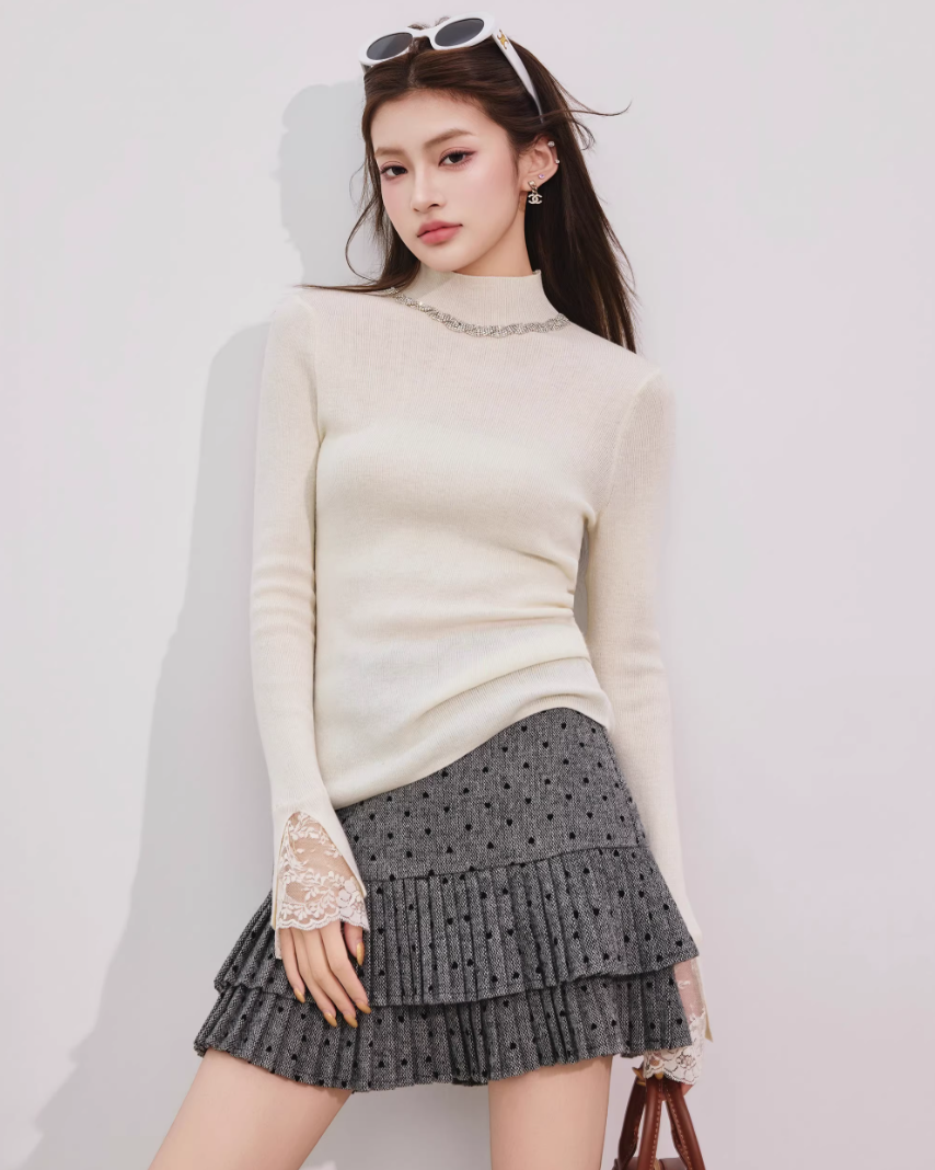 ガーリードットリボンプリーツスカート　Mc 688