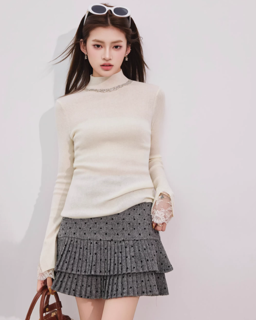 ガーリードットリボンプリーツスカート　Mc 688