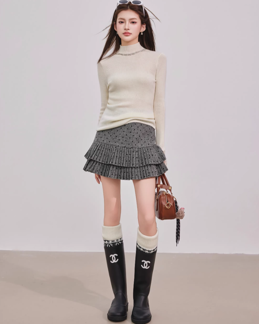 ガーリードットリボンプリーツスカート　Mc 688