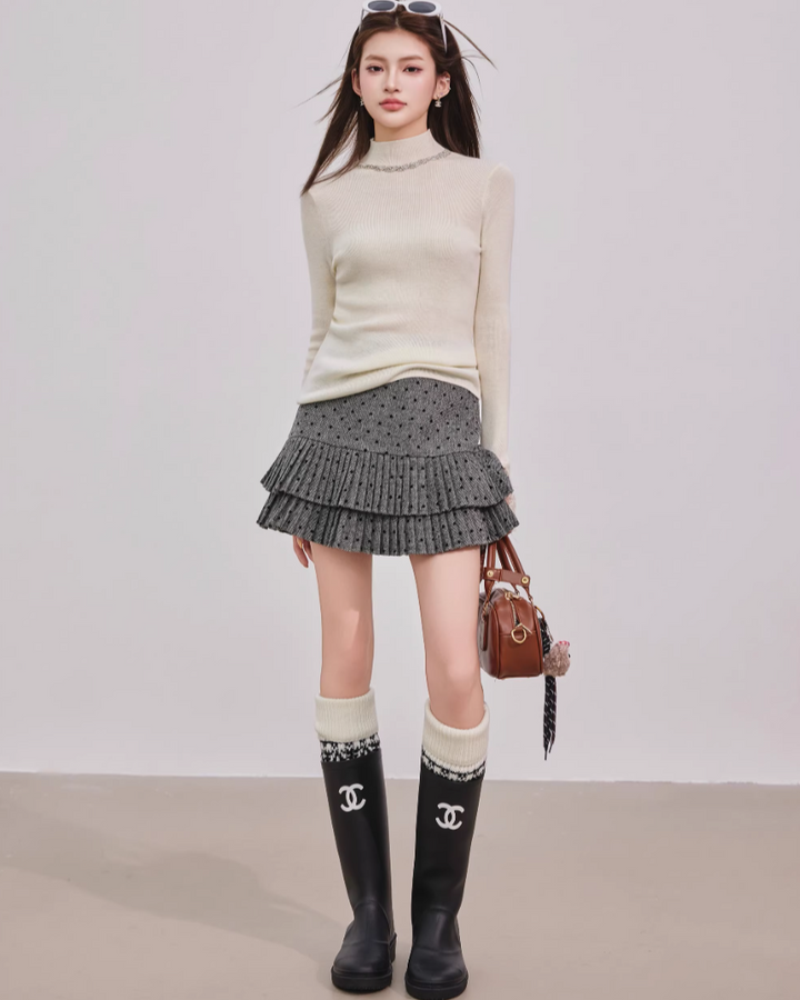 ガーリードットリボンプリーツスカート　Mc 688