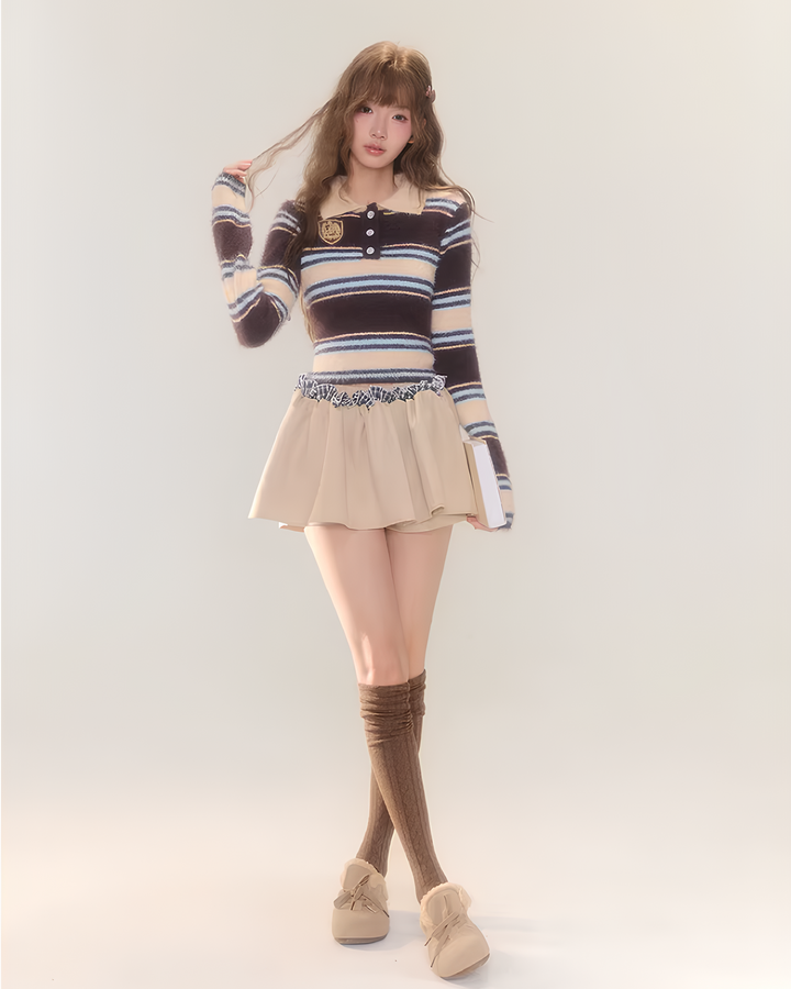 エンブレムボーダー ポロニットトップス Mc 744