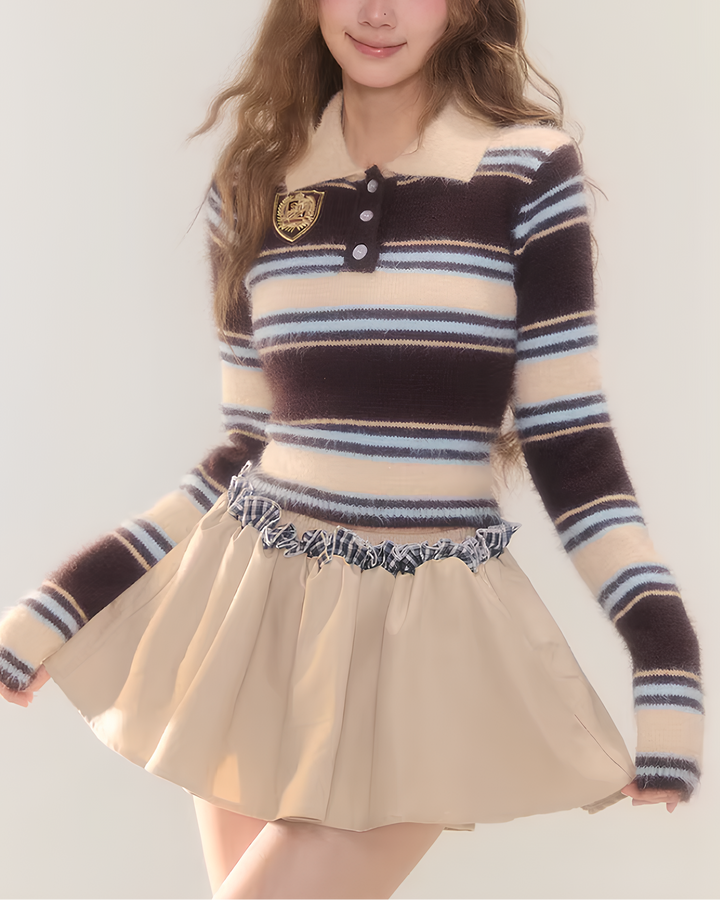 エンブレムボーダー ポロニットトップス Mc 744