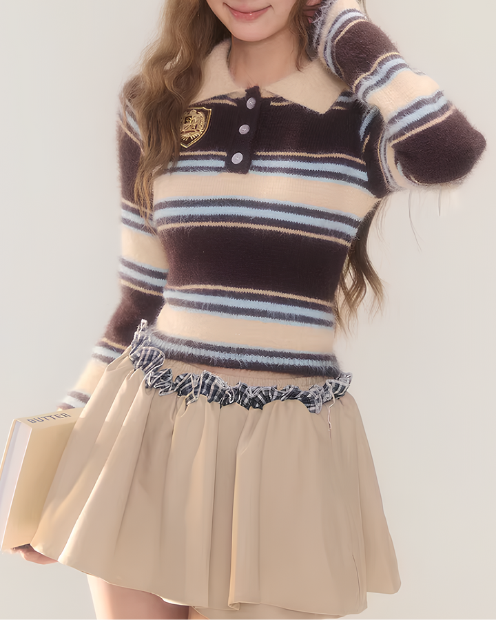 エンブレムボーダー ポロニットトップス Mc 744