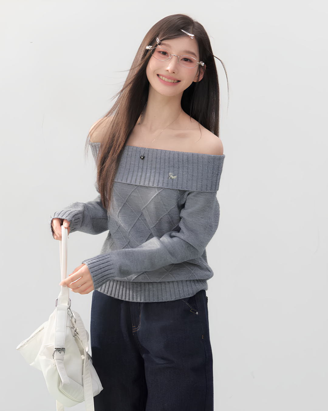 オフショルダーダイヤニットトップス Mc 752