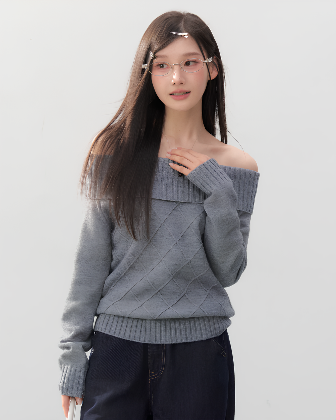 オフショルダーダイヤニットトップス Mc 752