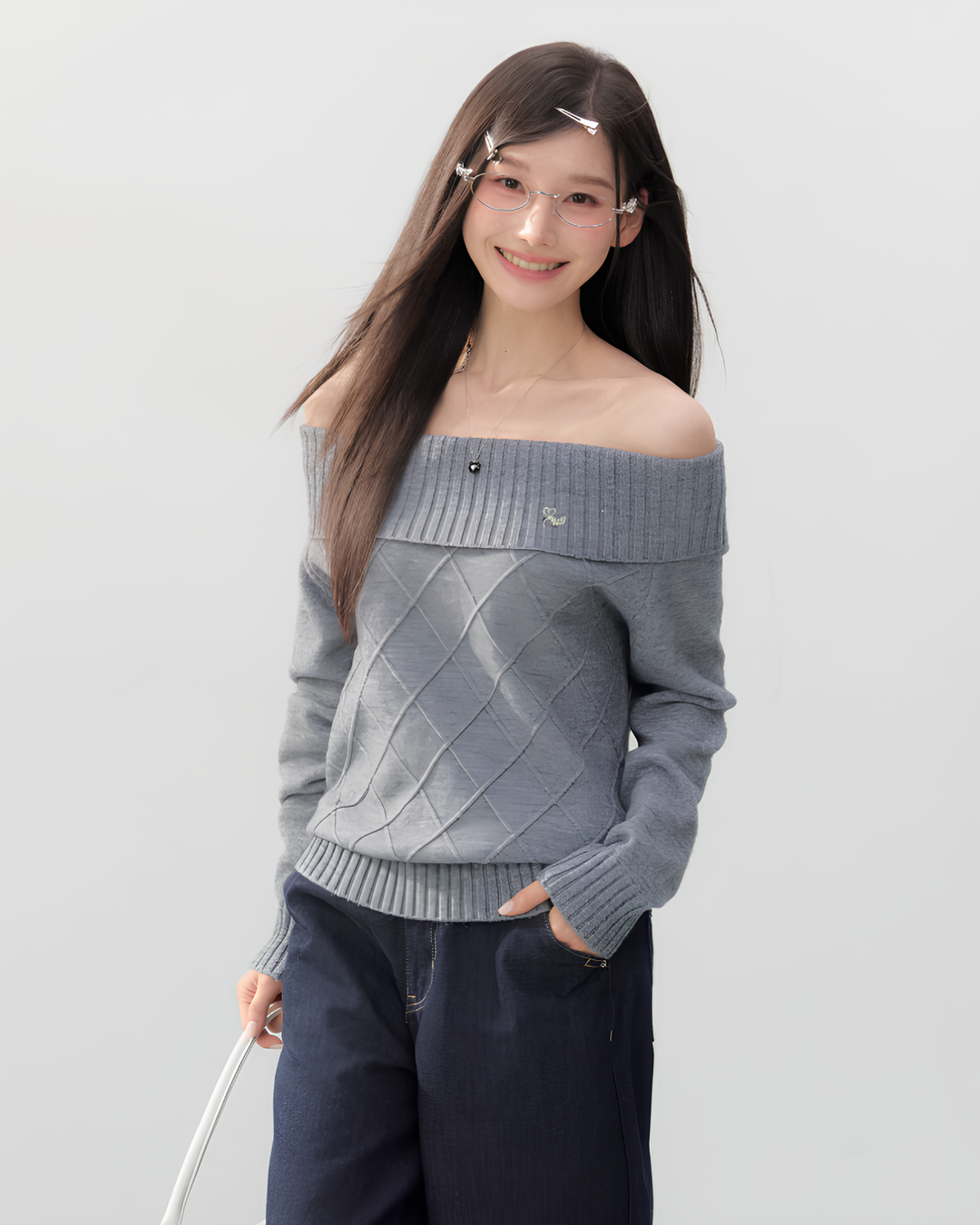 オフショルダーダイヤニットトップス Mc 752