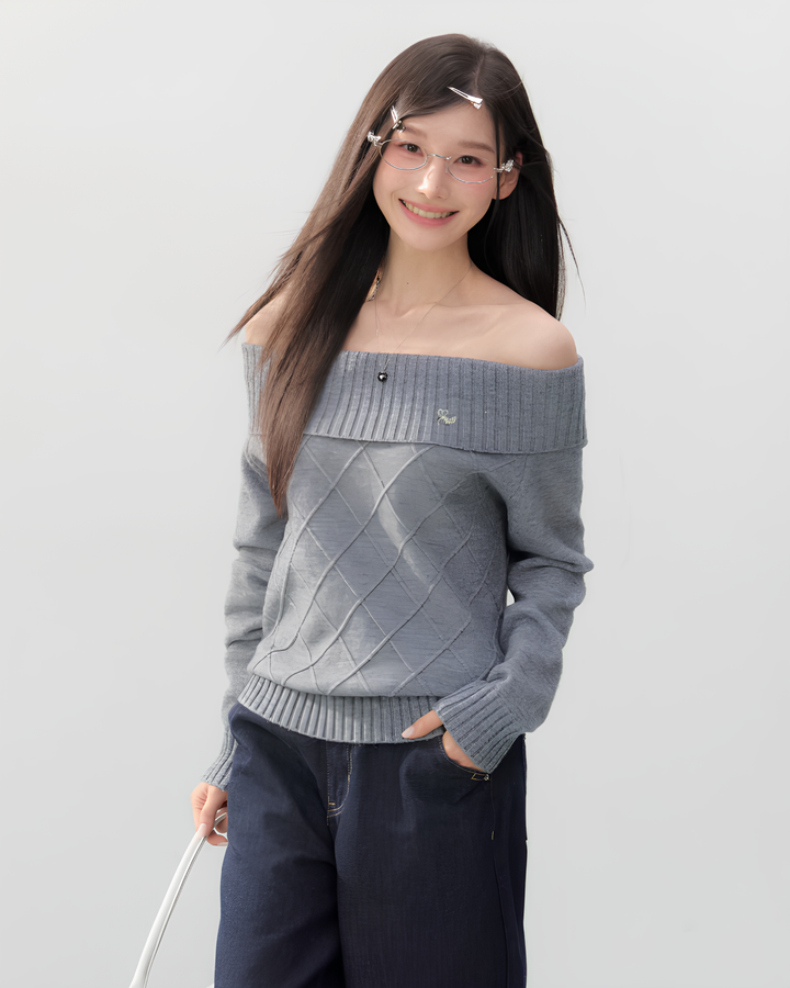 オフショルダーダイヤニットトップス Mc 752