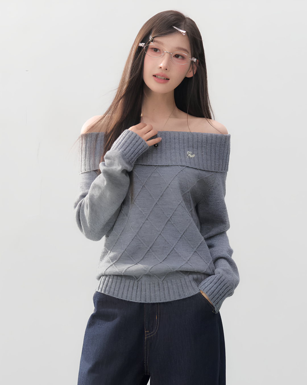 オフショルダーダイヤニットトップス Mc 752