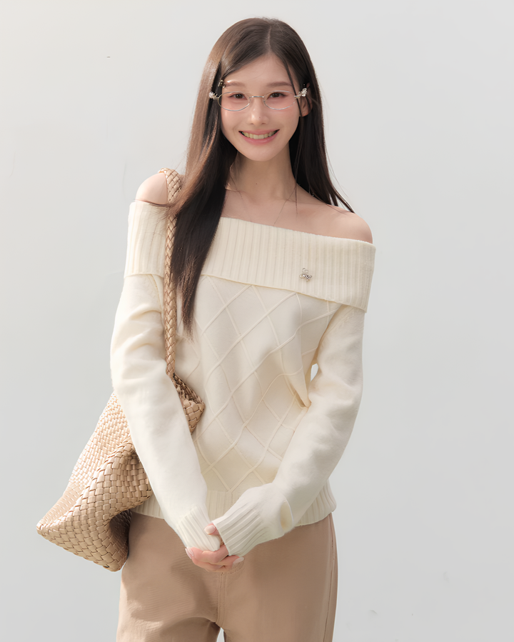 オフショルダーダイヤニットトップス Mc 752