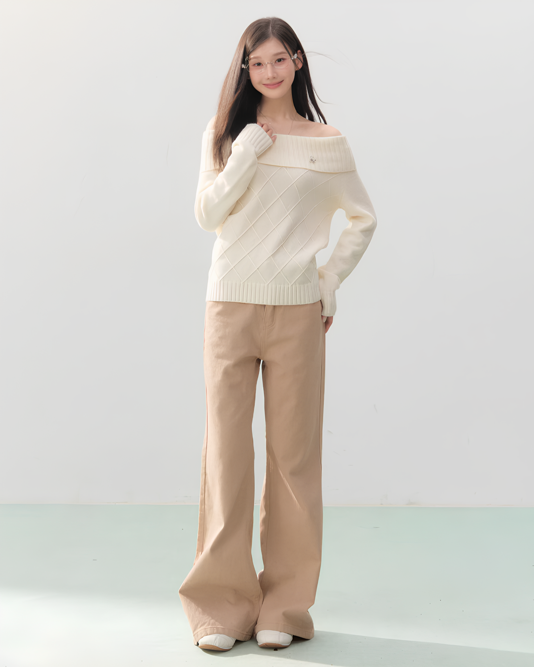 オフショルダーダイヤニットトップス Mc 752