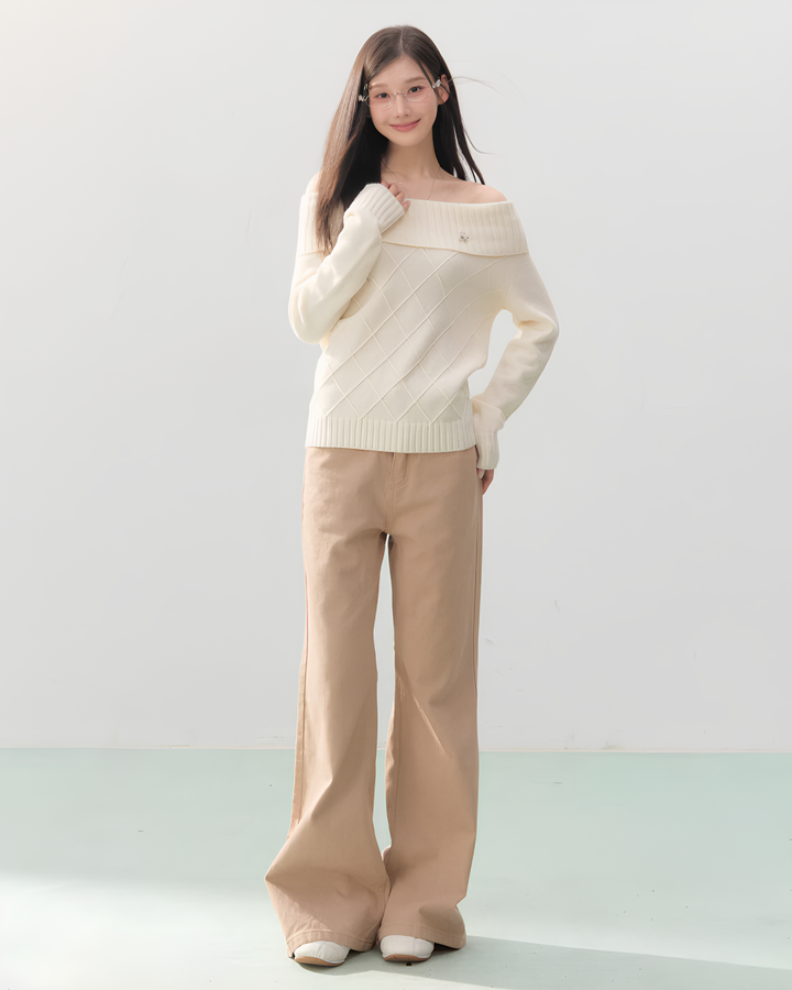 オフショルダーダイヤニットトップス Mc 752