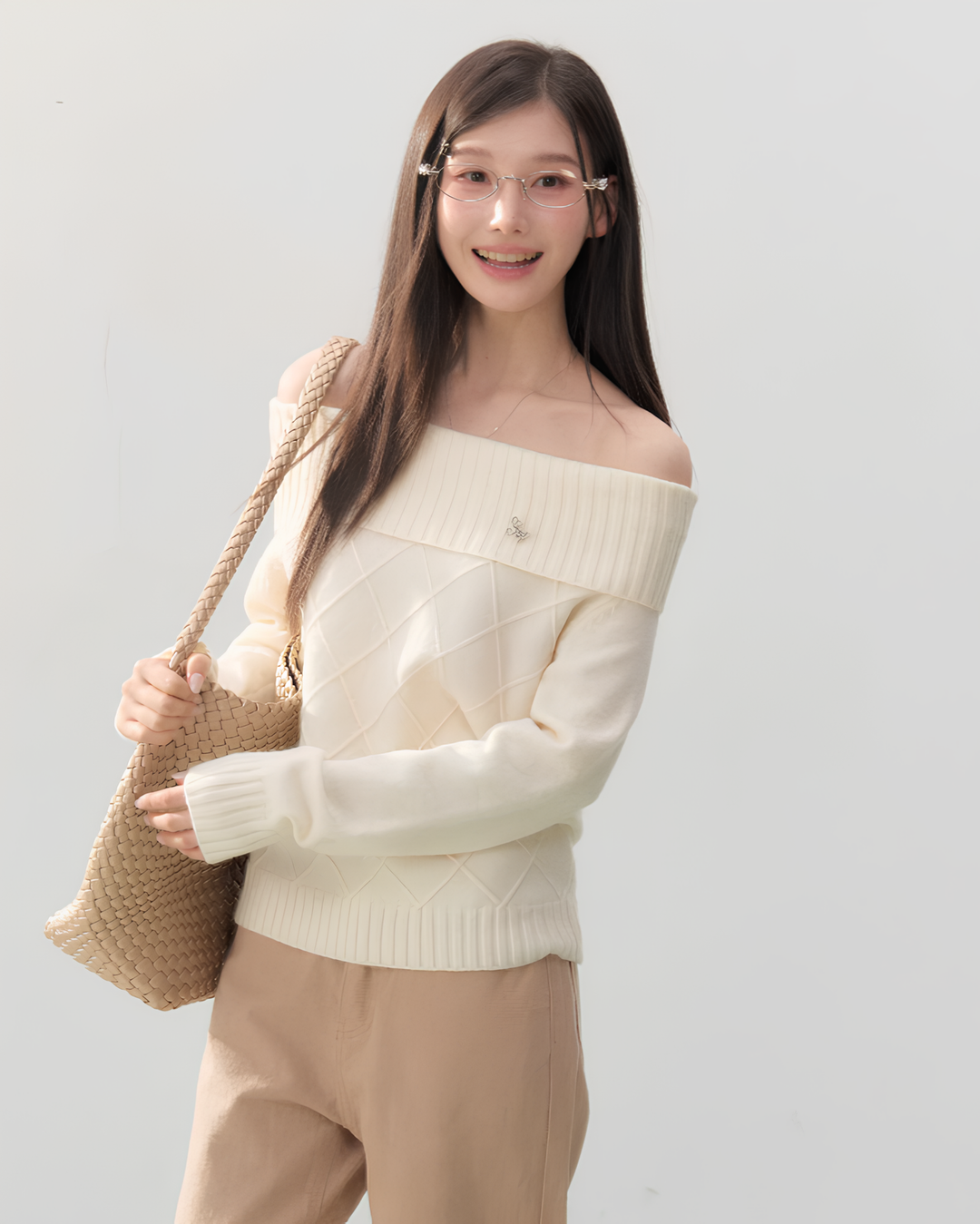 オフショルダーダイヤニットトップス Mc 752