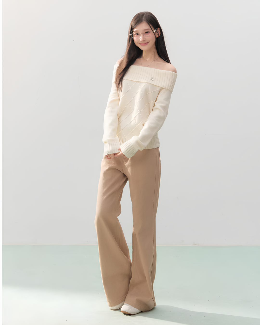 オフショルダーダイヤニットトップス Mc 752