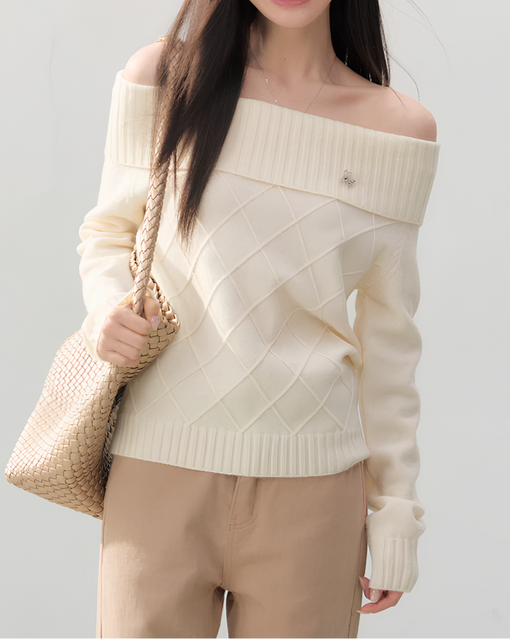 オフショルダーダイヤニットトップス Mc 752