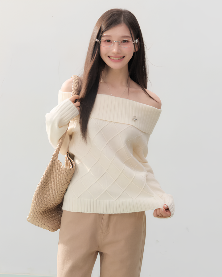 オフショルダーダイヤニットトップス Mc 752