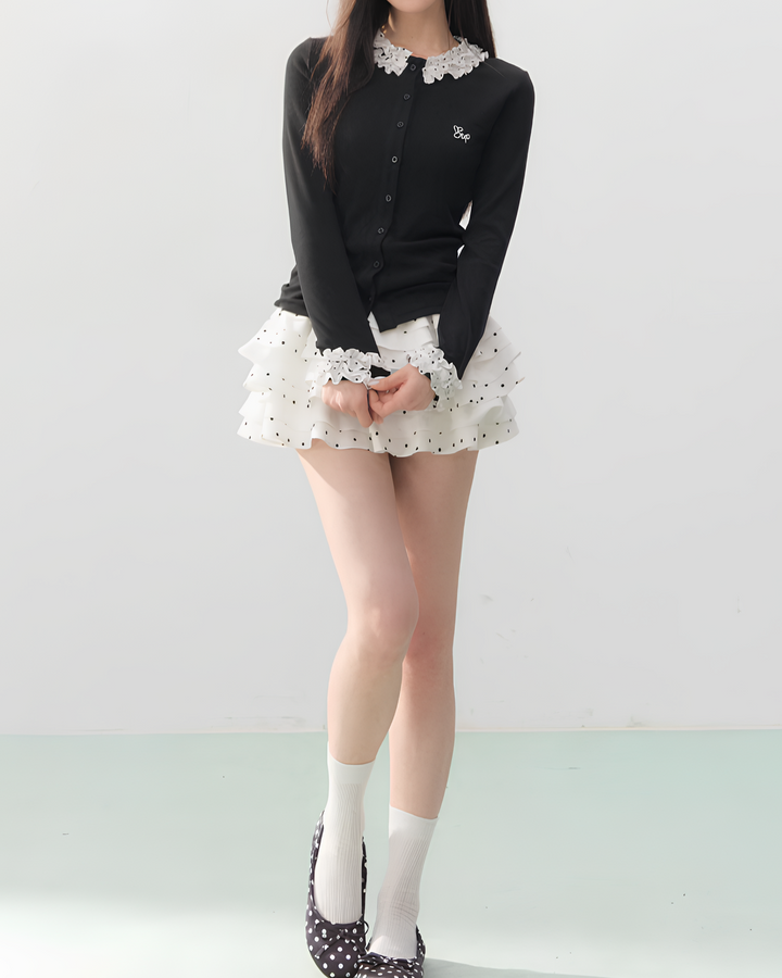 ドットフリルカラー ニットカーディガン Mc751