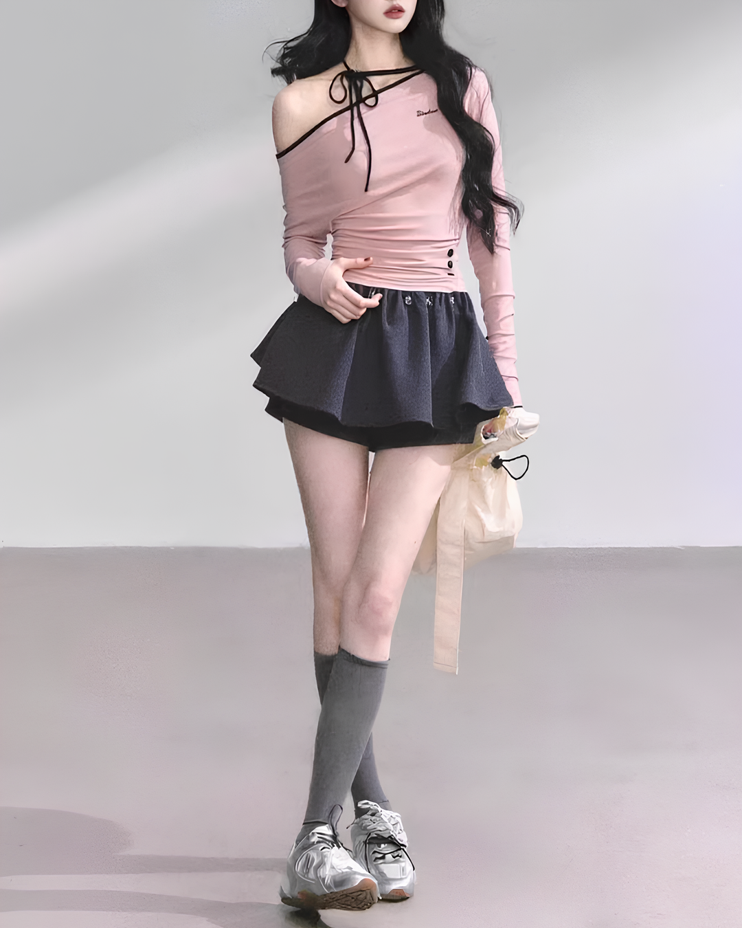 チョーカー風ドレープオフショルトップス Mc 765