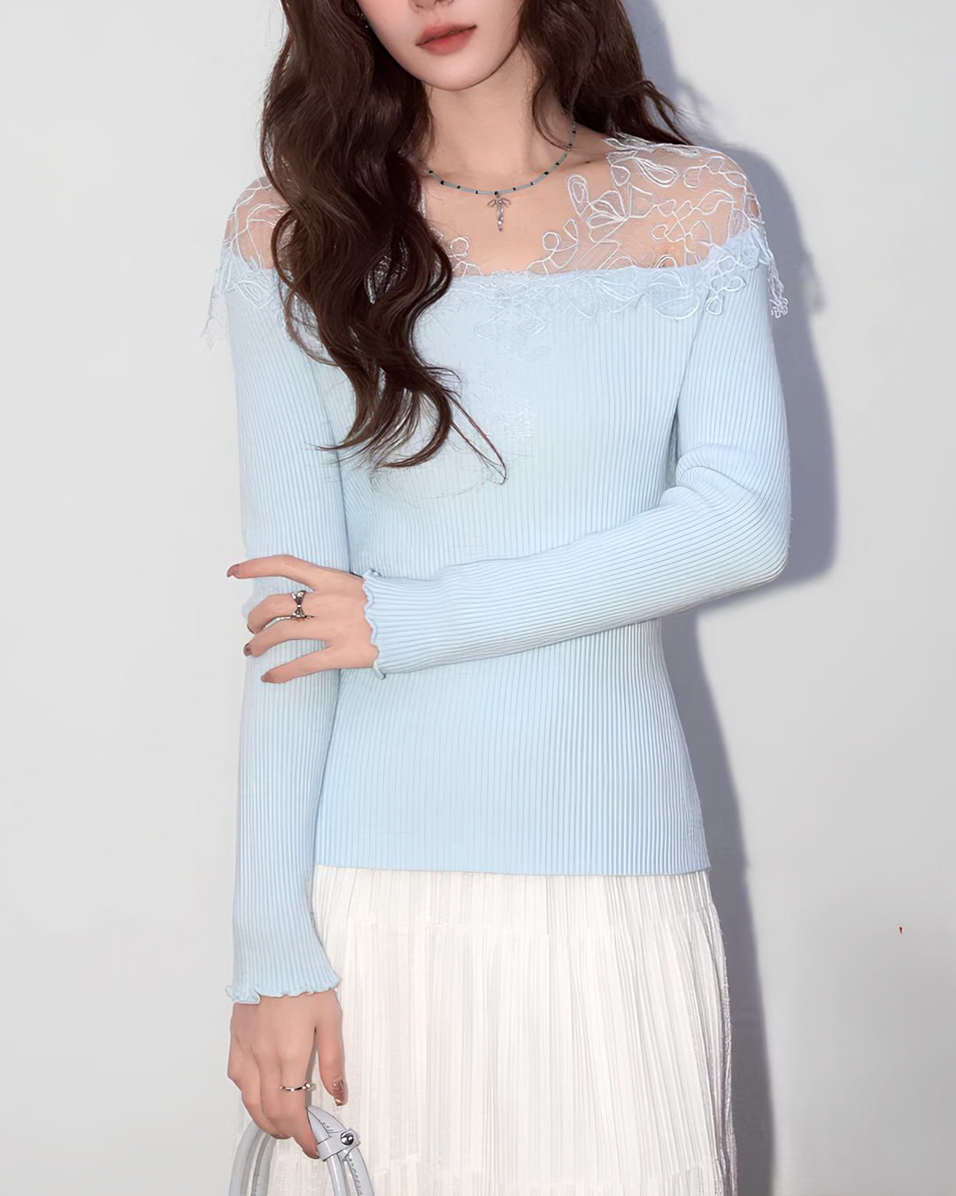 オフショルレースニットトップス Mc 766