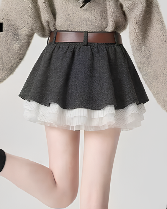 ベルト付きチュールレイヤードミニスカート Mc 768