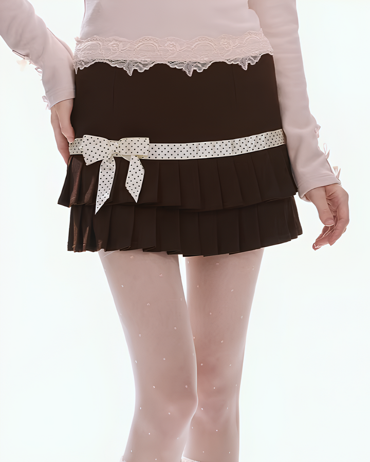 ショコラドットリボンプリーツミニスカートMc 769