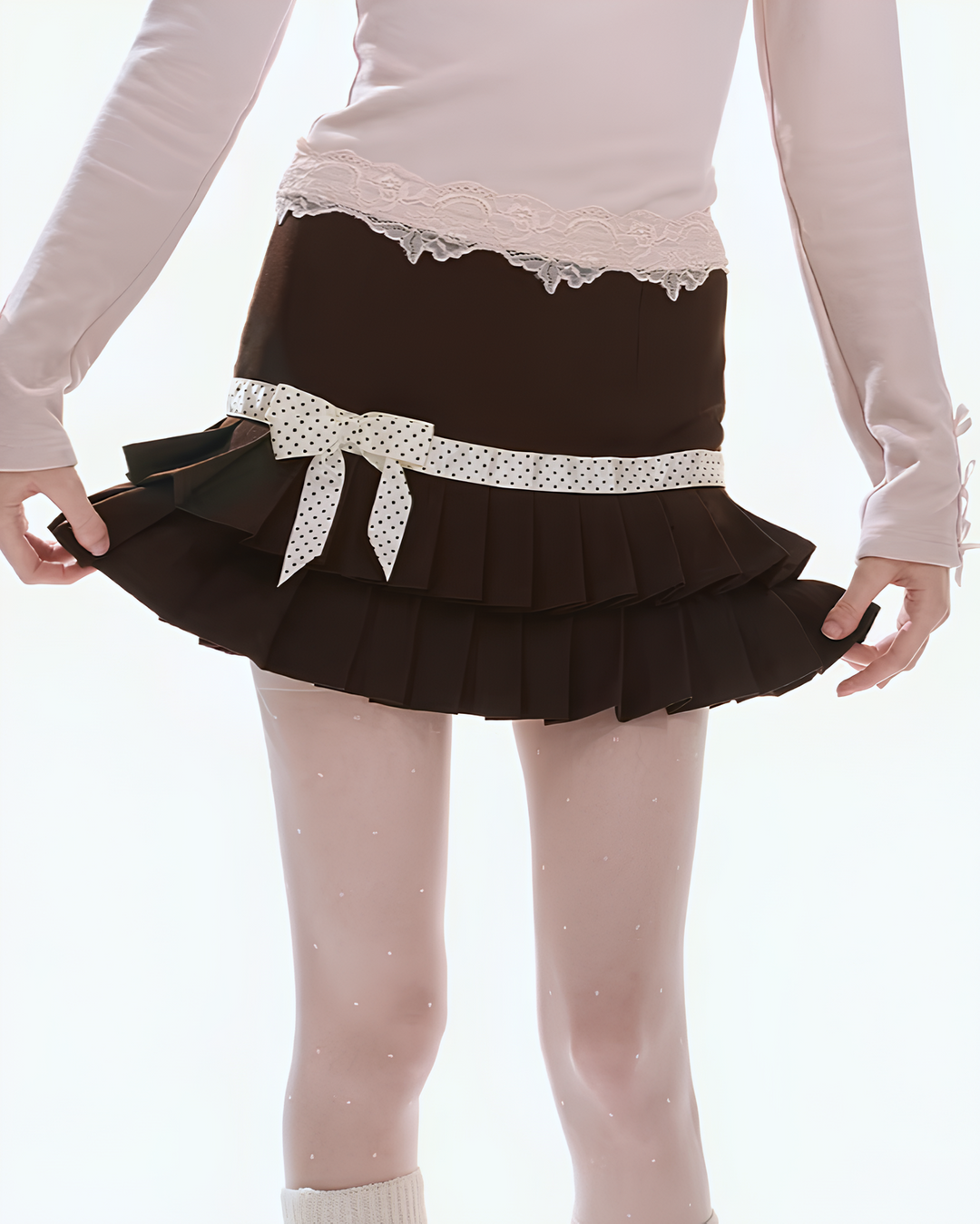 ショコラドットリボンプリーツミニスカートMc 769