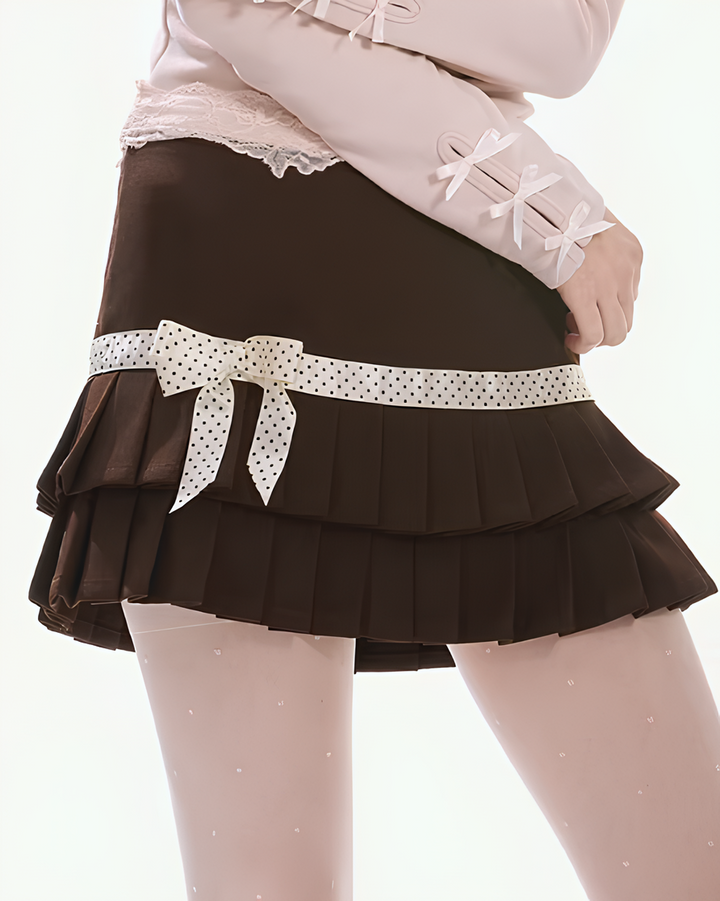 ショコラドットリボンプリーツミニスカートMc 769