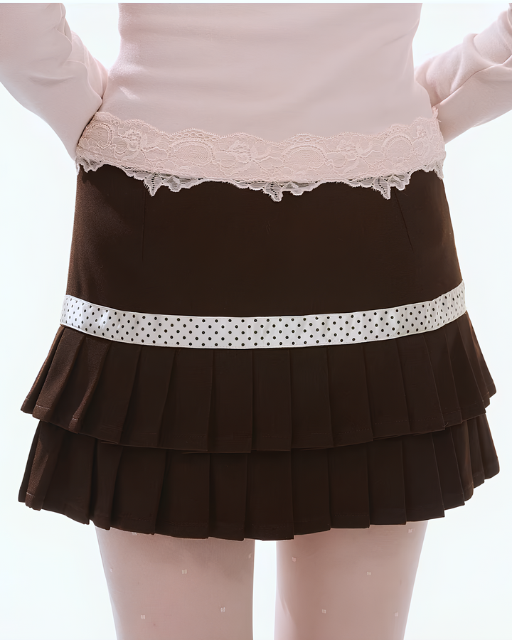 ショコラドットリボンプリーツミニスカートMc 769