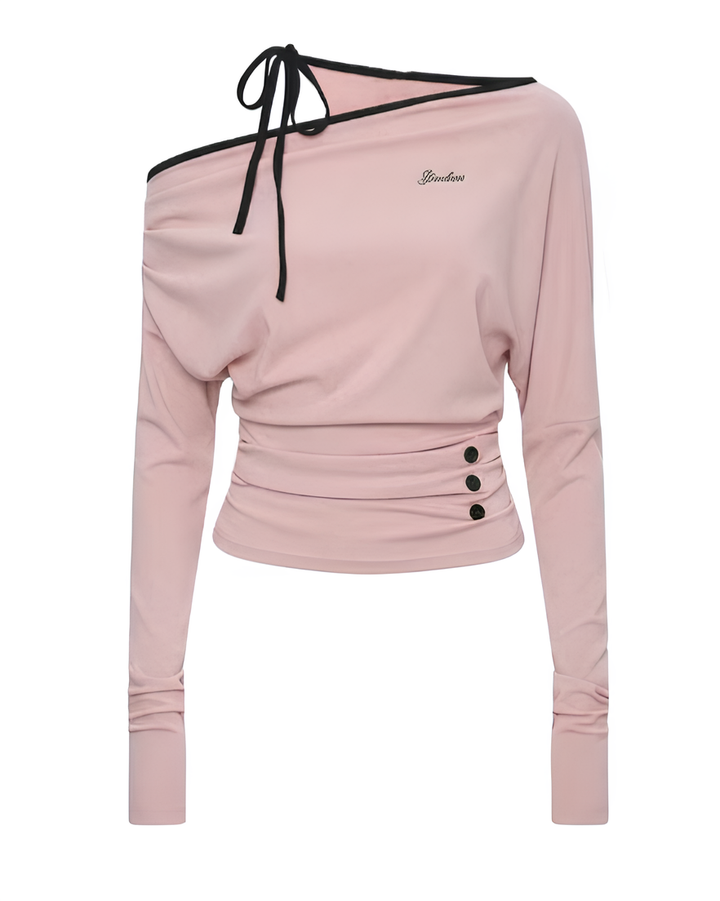 チョーカー風ドレープオフショルトップス Mc 765