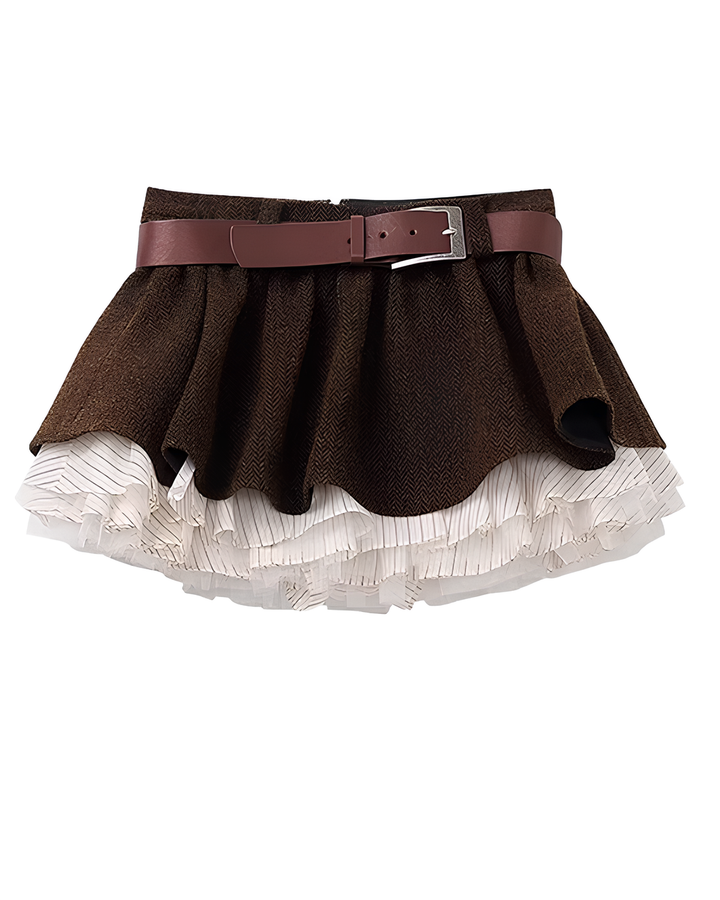 ベルト付きチュールレイヤードミニスカート Mc 768