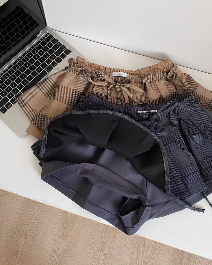 チェックプリーツレイヤードショートパンツ Mc772