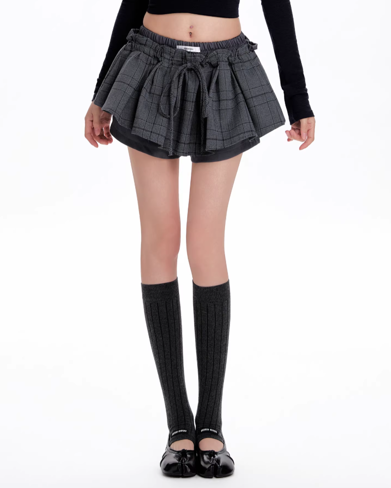 チェックプリーツレイヤードショートパンツ Mc772