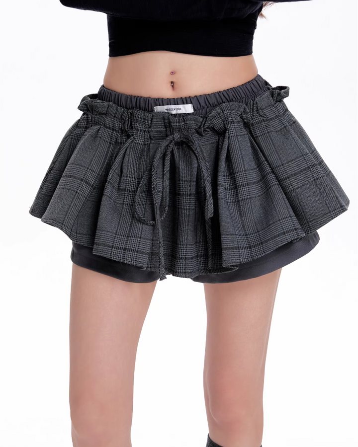 チェックプリーツレイヤードショートパンツ Mc772