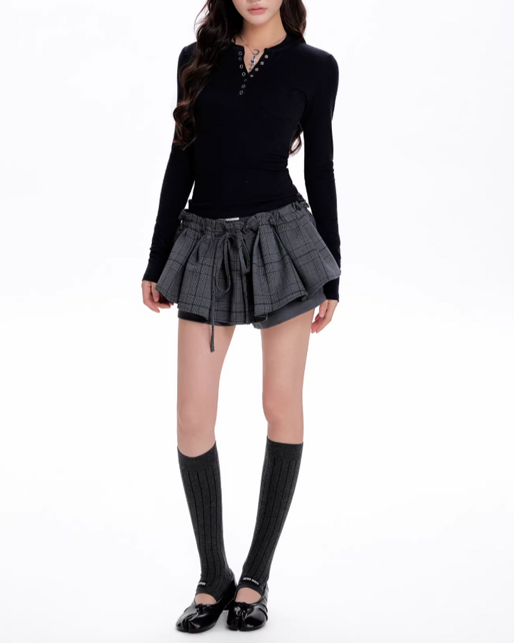 チェックプリーツレイヤードショートパンツ Mc772