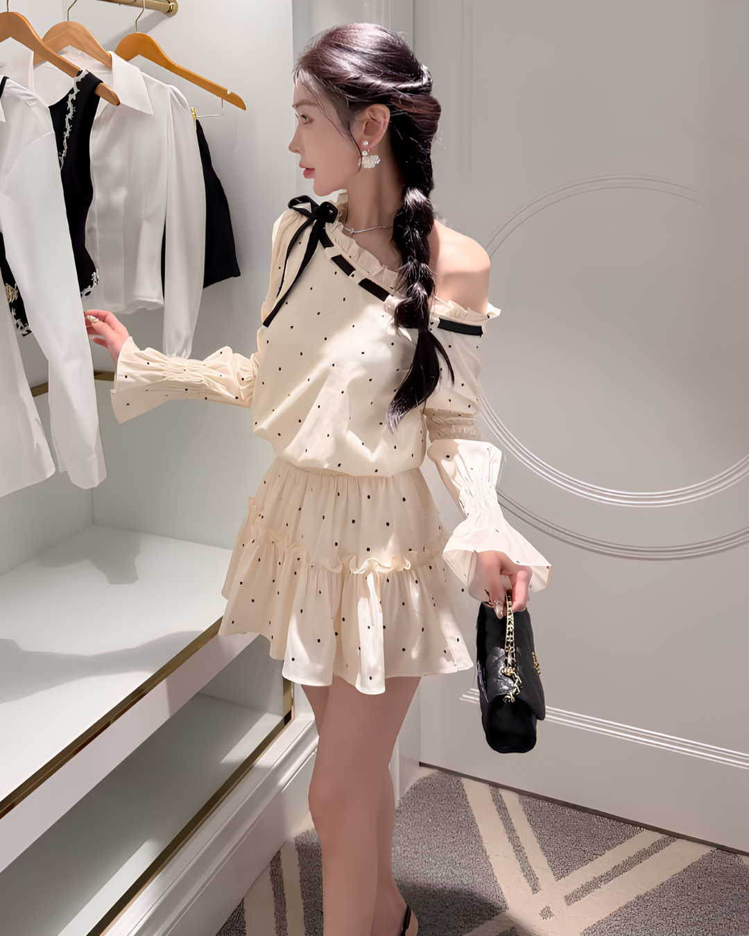 ドットリボンワンショルダーセットアップ Mc 786