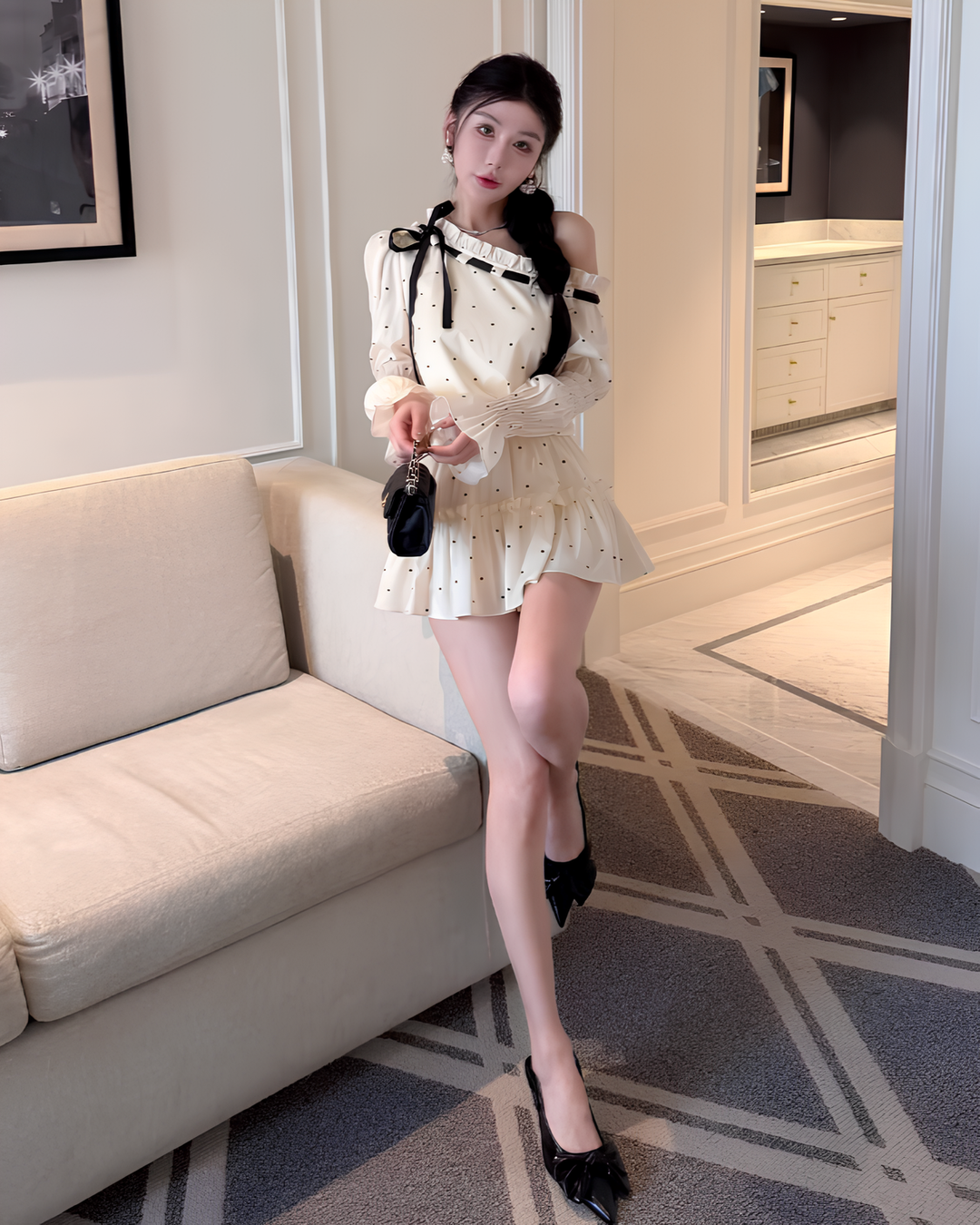 ドットリボンワンショルダーセットアップ Mc 786