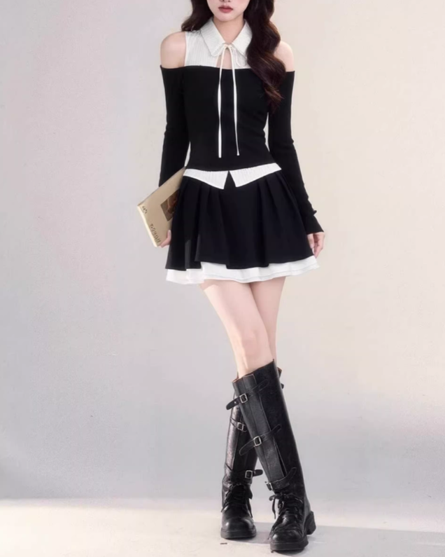 オフショルリボンカラーガーリートップス Mc 793