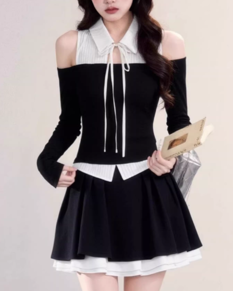 オフショルリボンカラーガーリートップス Mc 793